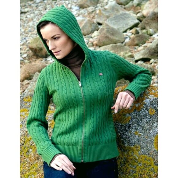 Lilly Pulitzer Women's Green Cable Knit Zip Up Front Hooded Cardigan Size Medium - Picture 1 of 11